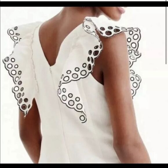 J Crew Collection Eyelet Ruffle Shoulder Dress Sleeveless V neck Linen Blend 0 - Picture 2 of 11